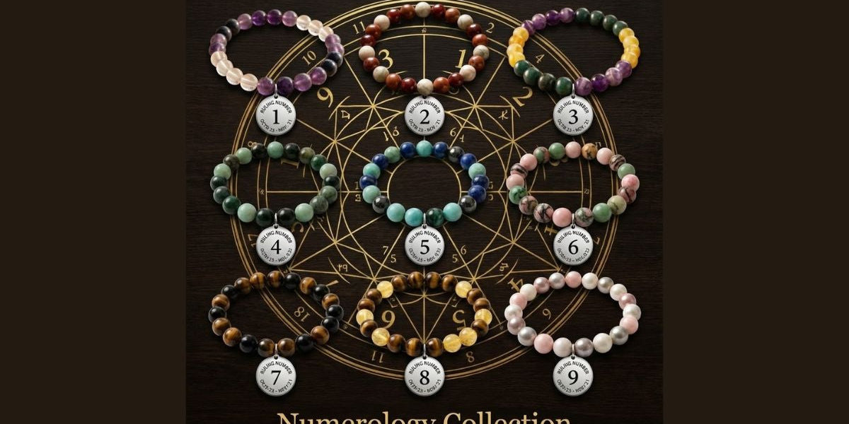 Nine crystal bracelets for ruling numbers 1 to 9 arranged in grid - Divine Sansar UAE