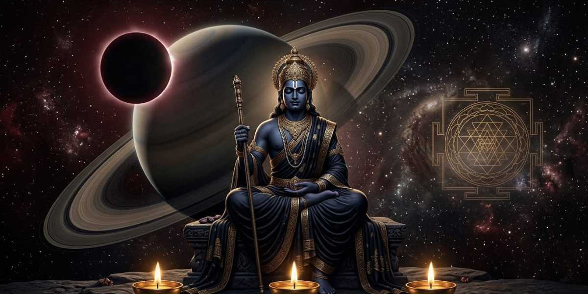 Shani Dev illustration with Saturn imagery for Shani Jayanti 2026 puja guide - Divine Sansar UAE