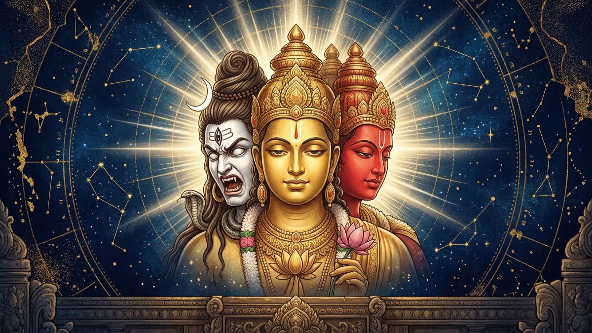 Trimurti three-faced divine figure Brahma Vishnu Shiva - Divine Sansar UAE