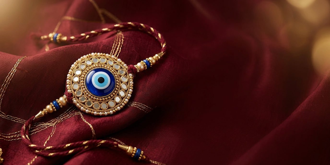 Evil eye nazariya rakhi with blue nazar bead - Divine Sansar UAE