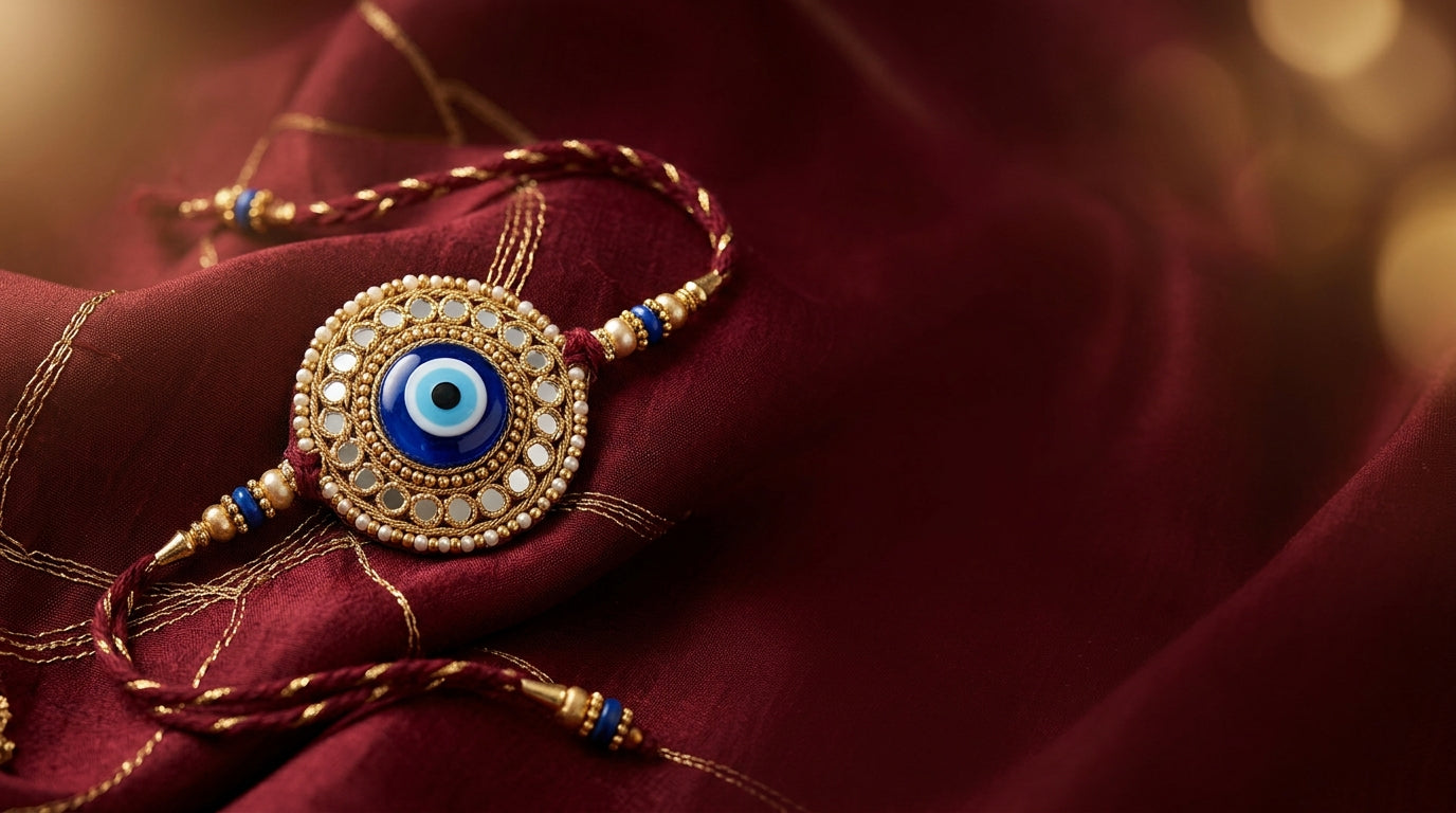 Evil eye nazariya rakhi with blue nazar bead - Divine Sansar UAE