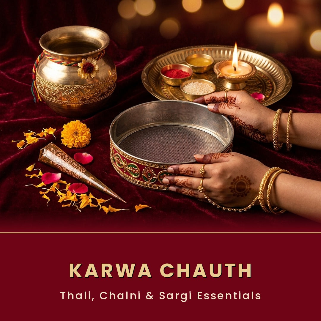 Karwa Chauth collection - thali, chalni and sargi essentials - Divine Sansar