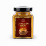 Chandan kesar tilak powder 100g glass jar with gold foil label - Divine Sansar