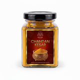 Chandan kesar tilak powder 100g glass jar with gold foil label - Divine Sansar