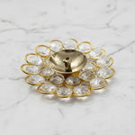 Crystal brass diya flat flower design 9 cm on white marble - Divine Sansar