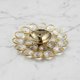 Crystal brass diya flat flower design 9 cm on white marble - Divine Sansar