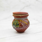Hand-painted clay karwa with lid for Karwa Chauth - Divine Sansar