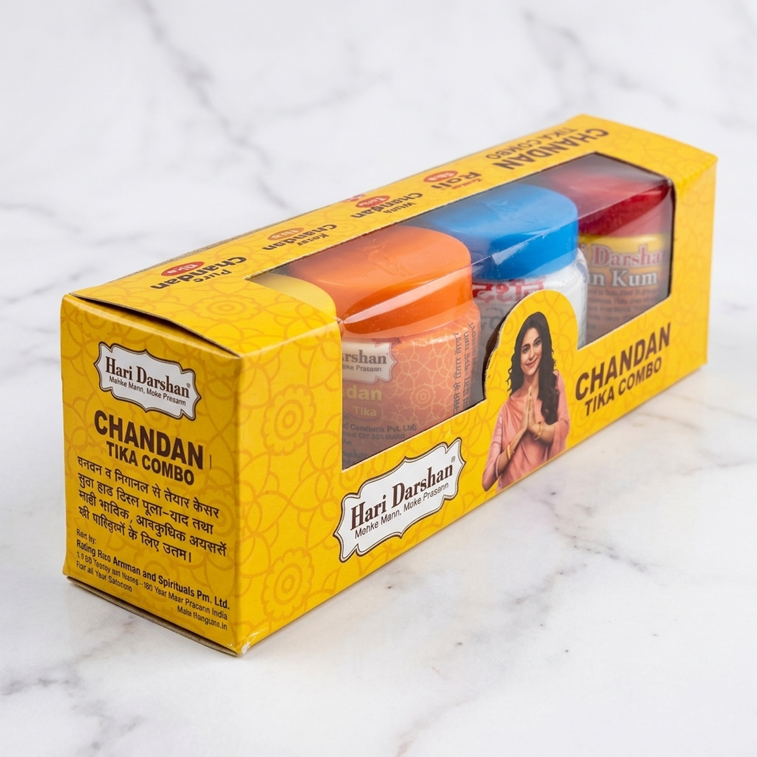 Hari Darshan Chandan Tika Combo box with four tika jars - Divine Sansar UAE