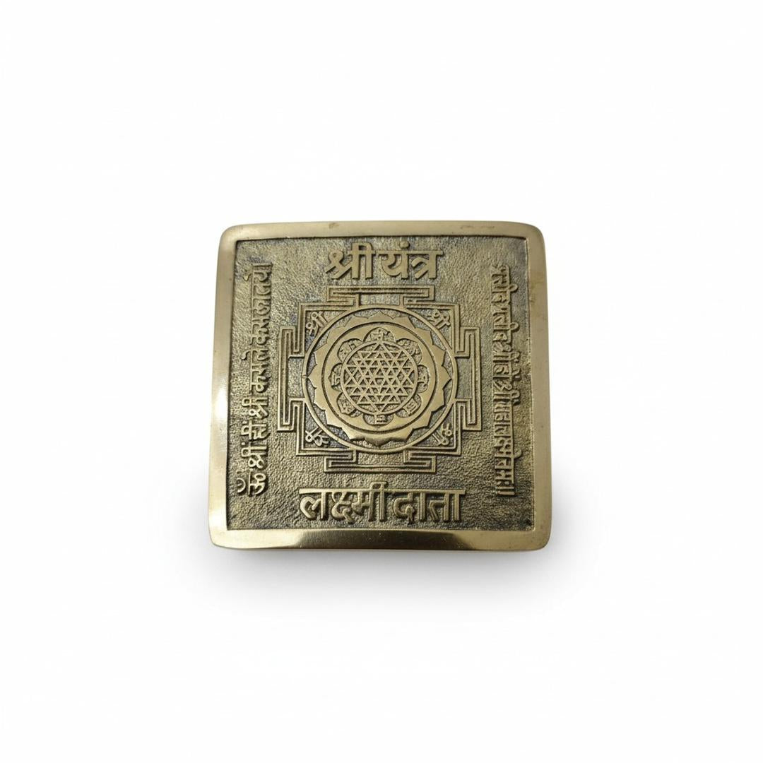 Ashtadhatu Shree Yantra 9x9 cm hand cast eight metal plate - Divine Sansar