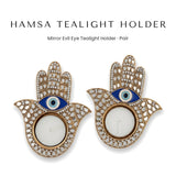 Hamsa evil eye mirror mosaic tealight holder pair - Divine Sansar