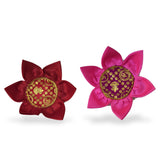 Red and pink Kamal Aasan lotus seats for deities by Divine Sansar on a white background
