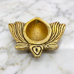 Pure brass Kamal Diya lotus diya with antique gold finish on white marble - Divine Sansar