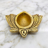 Pure brass Kamal Diya lotus diya with antique gold finish on white marble - Divine Sansar