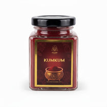 Kumkum powder 100g glass jar made from natural haldi with Divine Sansar label