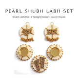 Pearl Shubh Labh hanging and tealight holder set with Laxmi charan - Divine Sansar