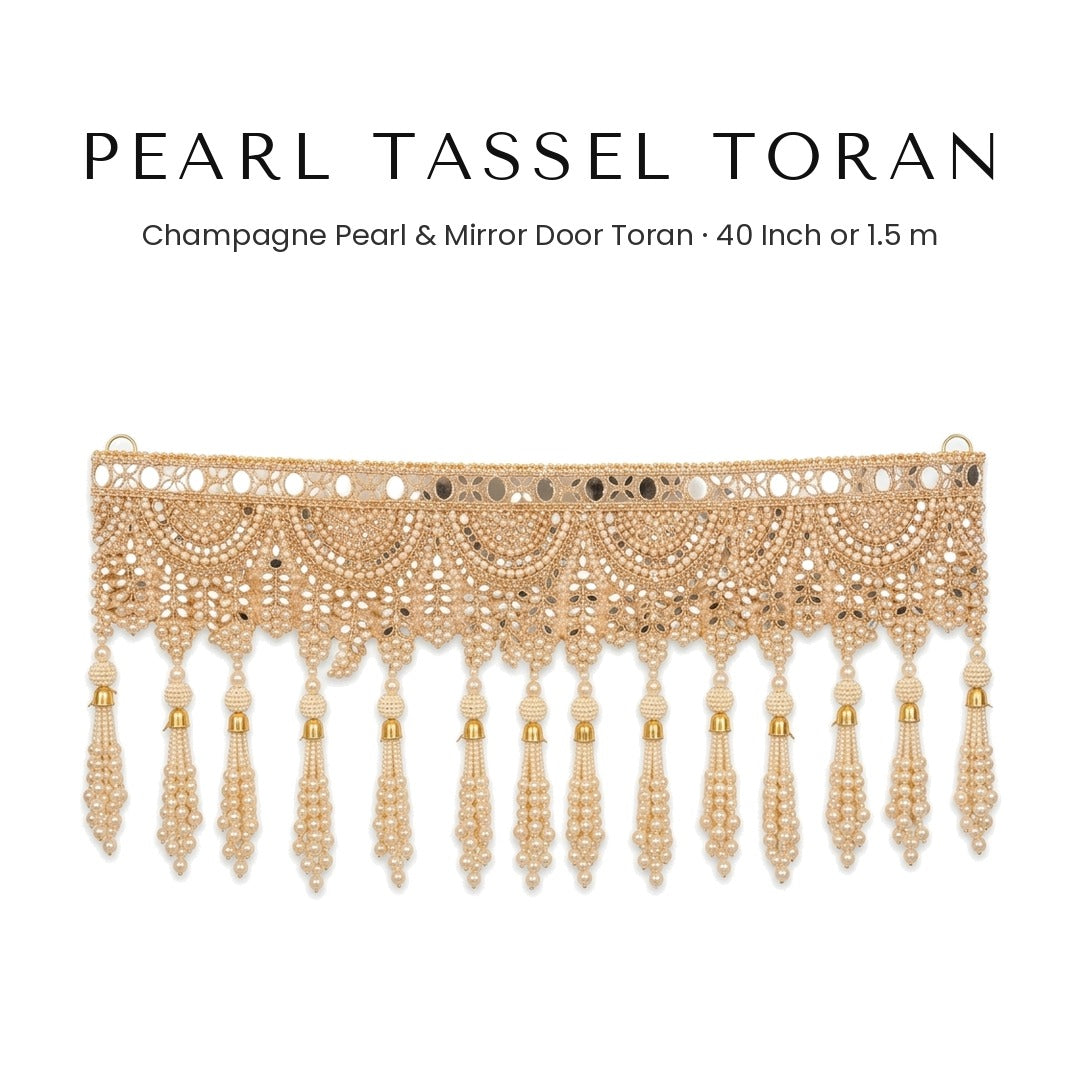 Champagne pearl tassel mirror toran for the main door - Divine Sansar