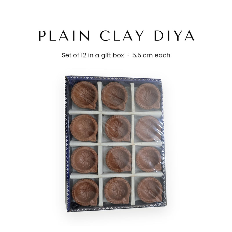 Plain clay diya set of 12, small 5.5 cm mitti diya in a gift box - Divine Sansar