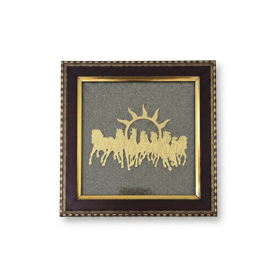 Divine Sansar Seven Running Horses pyrite stone frame front studio view - Vastu wealth wall decor UAE