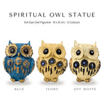 Evil eye owl statue in Blue, Ivory and Off White, 10 x 8 cm - Divine Sansar