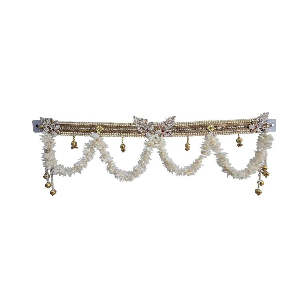 Full view of the Divine Sansar mogra flower door toran on a white background