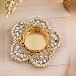 Pearl kundan flower tealight diya holder with gold cup styled for Diwali - Divine Sansar