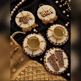 Pearl Shubh Labh hanging and tealight holder set with Laxmi charan styled for Diwali - Divine Sansar