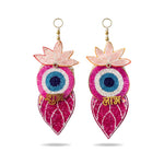 Full view of the Divine Sansar pink evil eye Shubh Labh hanging pair on a white background
