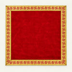 Red velvet pooja aasan cloth 45x45 cm with woven swastik border - Divine Sansar