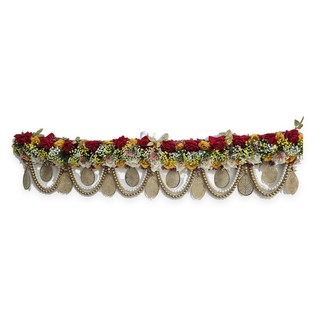 Full view of the Divine Sansar rose flower toran on a white background