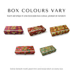 Ganesh gift box brocade box colours - pink, red, orange, coral and green, shipped at random - Divine Sansar
