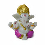 Small Ganesh idol 6 cm with pink dhoti and gold crown, hand-painted polyresin Ganesha murti - Divine Sansar