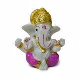 Small Ganesh idol 6 cm with pink dhoti and gold crown, hand-painted polyresin Ganesha murti - Divine Sansar