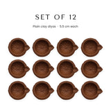 Set of 12 plain clay diyas, 5.5 cm each - Divine Sansar