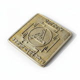 Durga Beesa Yantra ashtadhatu plate angled view showing cast thickness - Divine Sansar