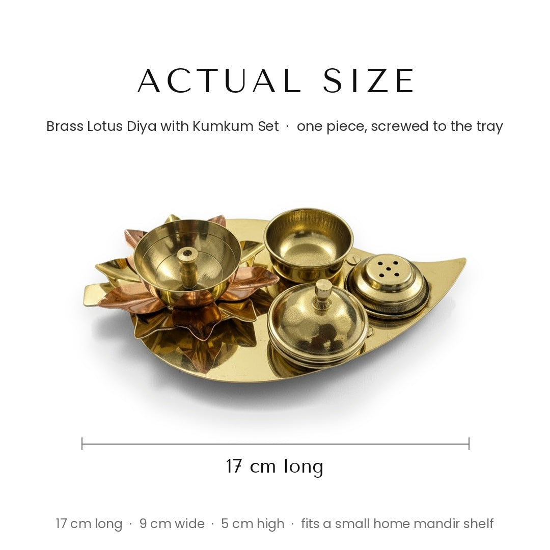 Brass lotus diya kumkum set size guide 17 x 9 x 5 cm - Divine Sansar