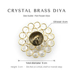 Crystal brass diya size guide 9 cm diameter 4 cm oil bowl 3 cm height - Divine Sansar