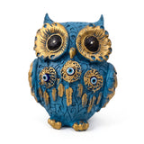 Blue evil eye owl statue with gold feather detail - Divine Sansar