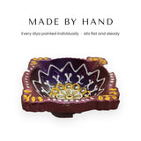 Decorative square clay diya side view showing hand-painted detail - Divine Sansar