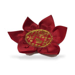 Side profile of the red Divine Sansar Kamal Aasan showing the stitched satin lotus petals