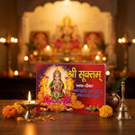 Shri Suktam book with diya, marigold and kalash pooja setup - Divine Sansar