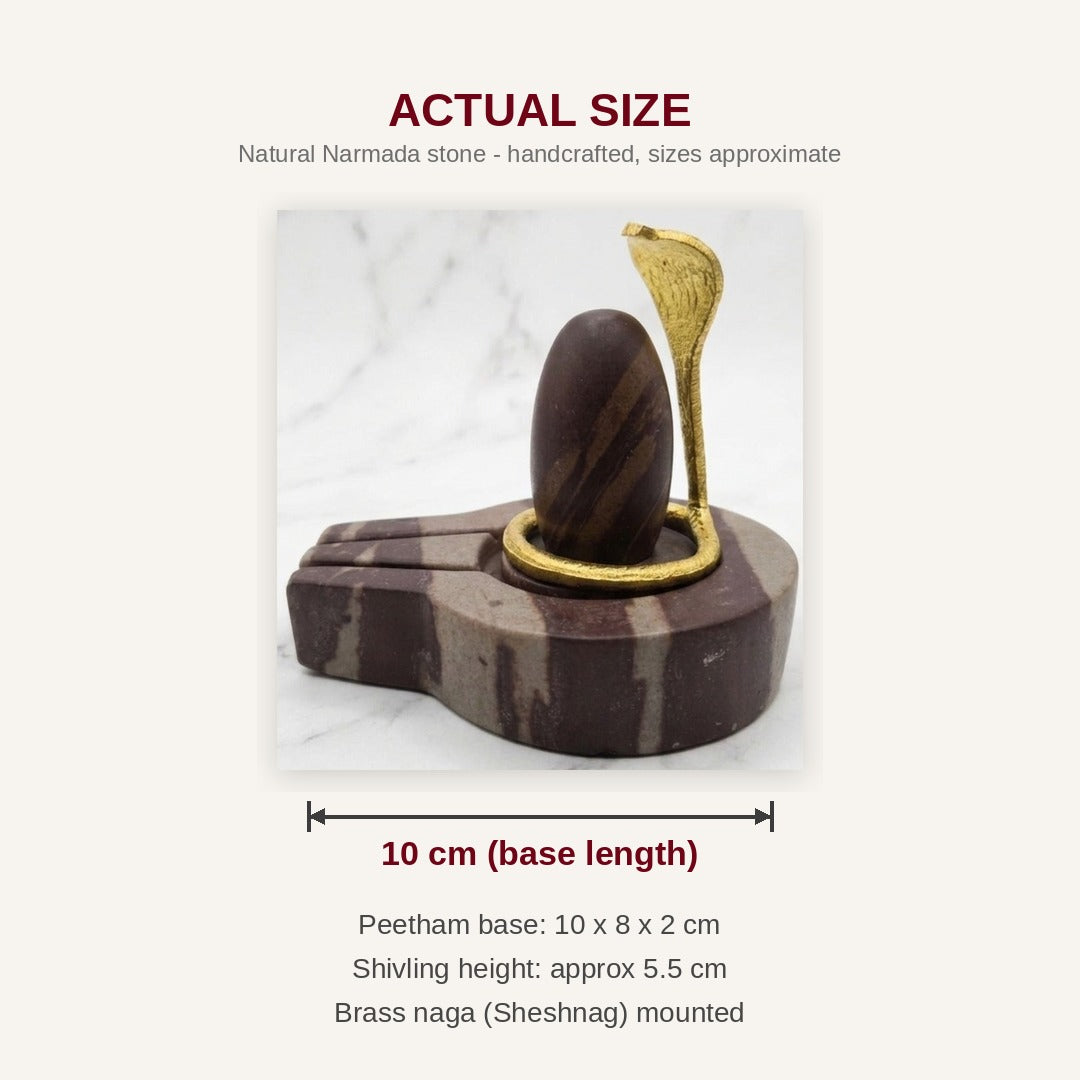Narmadeshwar Shivling stone peetham size 10 x 8 cm base - Divine Sansar