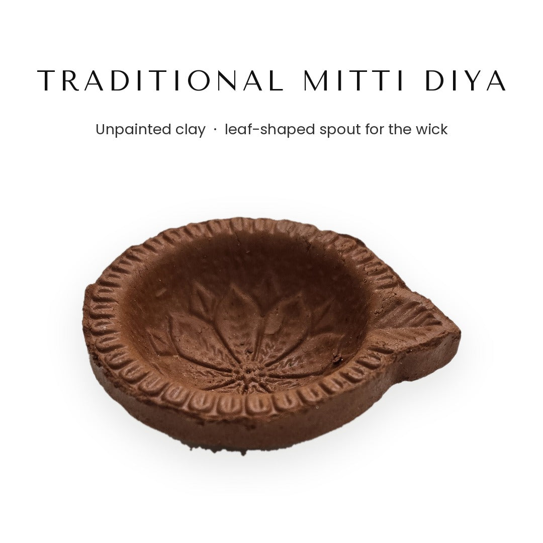 Traditional plain mitti diya with spout, side view - Divine Sansar