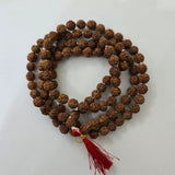 Natural 108 bead 5 Mukhi Rudraksha jaap mala with red tassel - Divine Sansar UAE