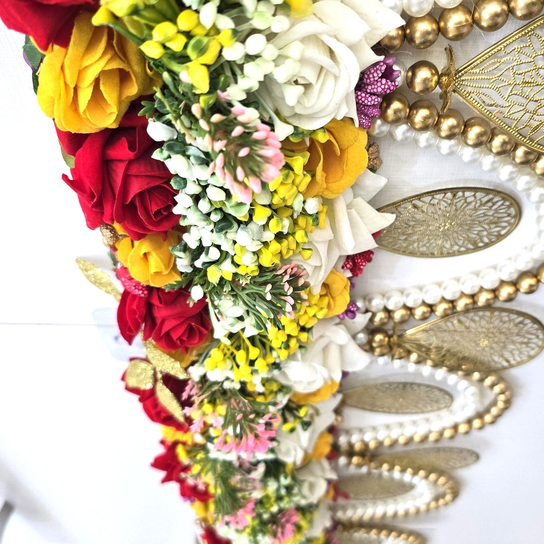 Corner of the four colour rose bank on the Divine Sansar flower door toran
