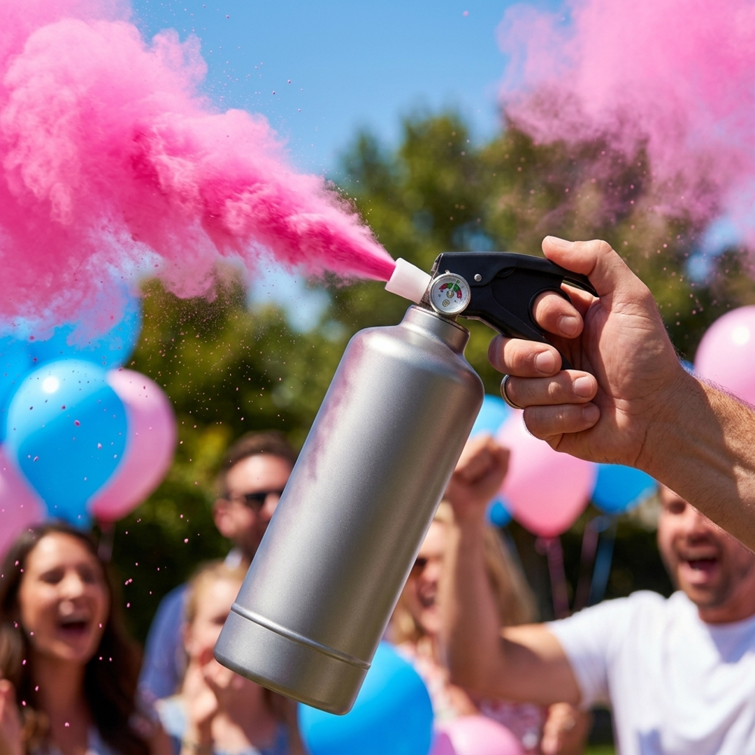 Pink gender reveal powder cannon in use - Divine Sansar Dubai