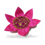 Side profile of the pink Divine Sansar Kamal Aasan showing the stitched satin lotus petals