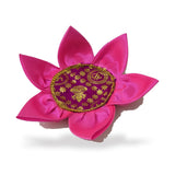 Side profile of the pink Divine Sansar Kamal Aasan showing the stitched satin lotus petals
