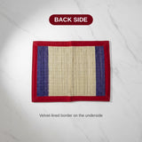 Back side of red border kusha aasan with velvet lined border - Divine Sansar