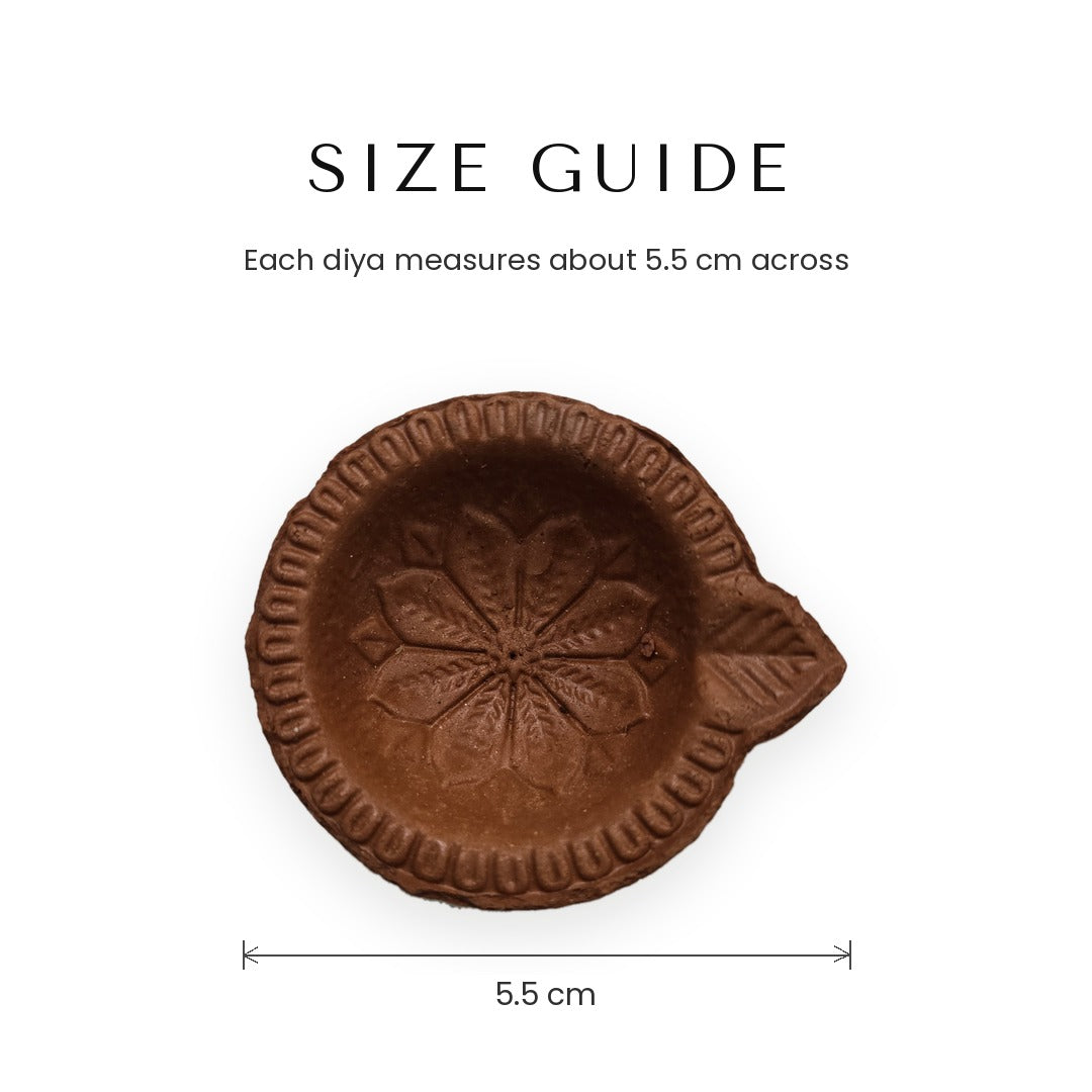 Plain clay diya size guide, 5.5 cm across - Divine Sansar