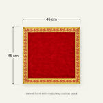Red velvet pooja aasan size guide showing 45 cm by 45 cm - Divine Sansar